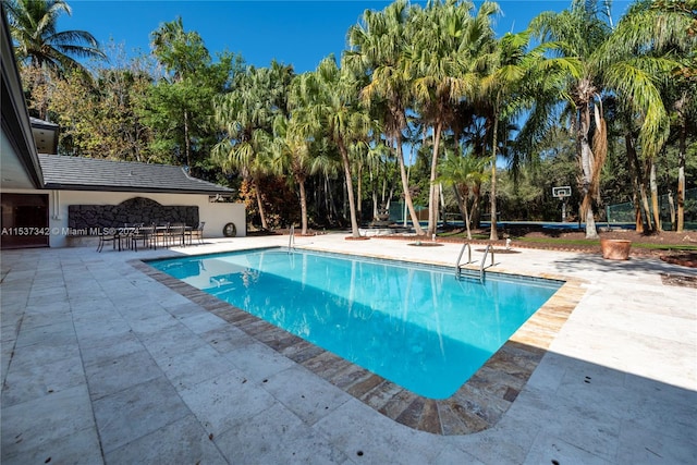 view of swimming pool with a patio area