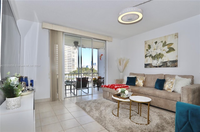 view of tiled living room