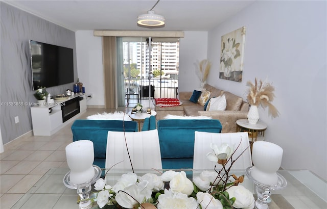 living room featuring light tile patterned floors