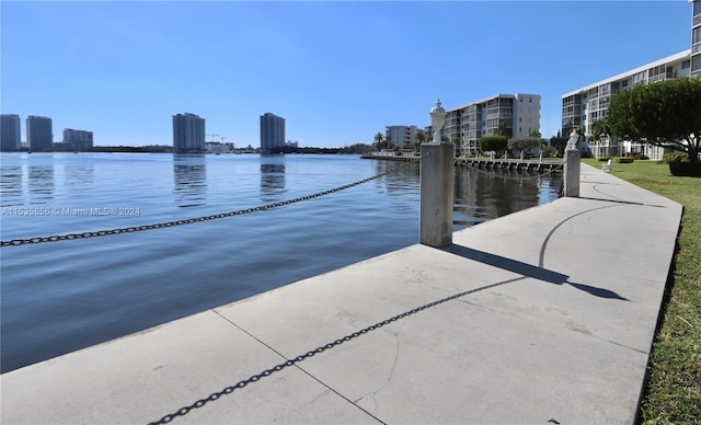 dock area featuring a water view