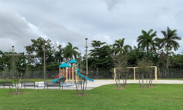 view of playground featuring a yard