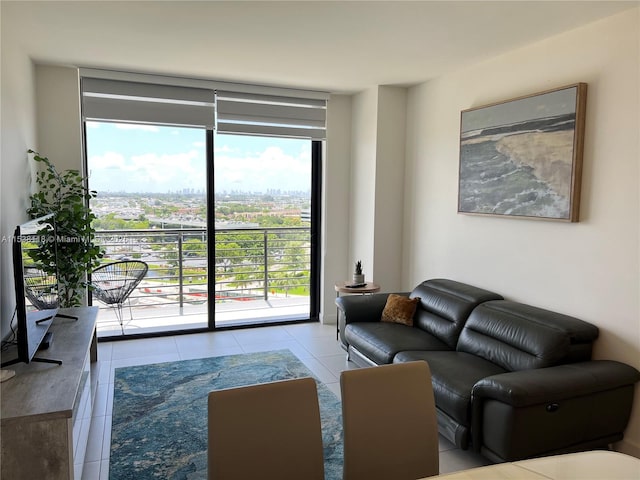 5350 NW 84th Ave Unit 1113, Doral, FL 33166 - living area with tile patterned flooring, a wall of windows, and a city view