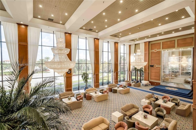 12755 SW 16th Ct Unit 211B, Pembroke Pines, FL 33027 - community lobby with floor to ceiling windows, a towering ceiling, and recessed lighting