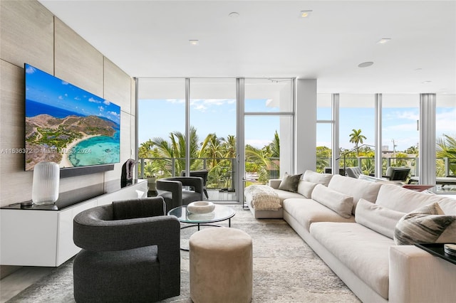 living room with expansive windows and a healthy amount of sunlight