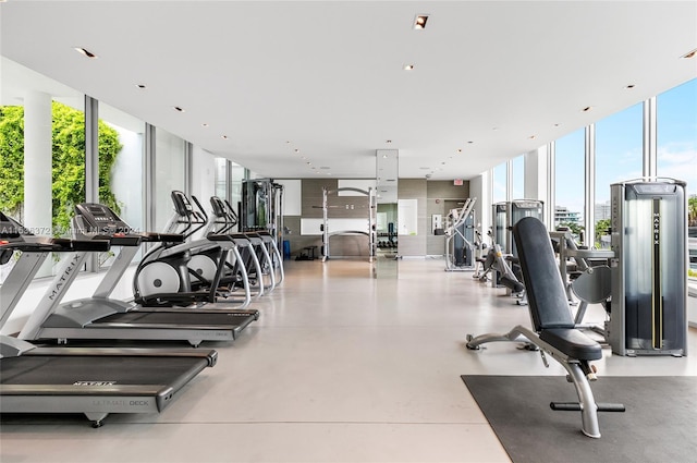 exercise room featuring plenty of natural light and a wall of windows