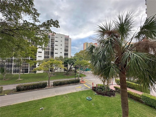 view of property's community featuring a lawn