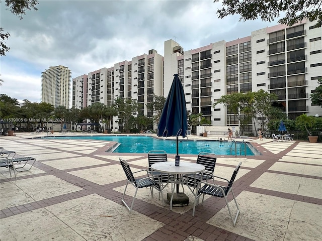 view of swimming pool featuring a patio