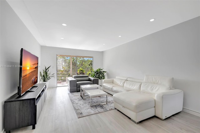 living room with light hardwood / wood-style flooring