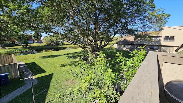 view of yard with a water view