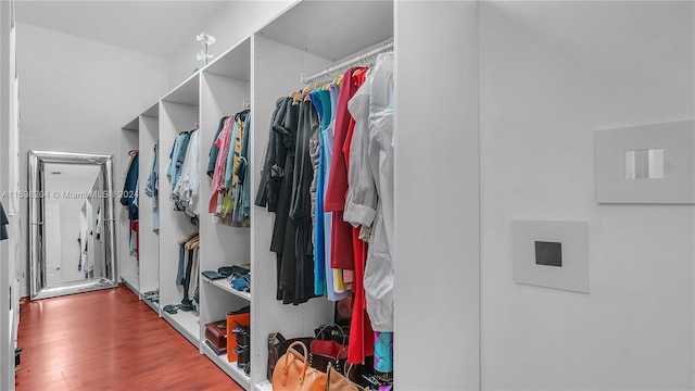 walk in closet featuring dark wood-type flooring