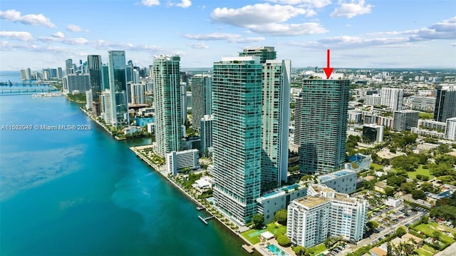 aerial view with a water view