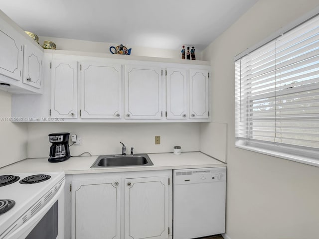 kitchen featuring dishwasher, sink, and white cabinets