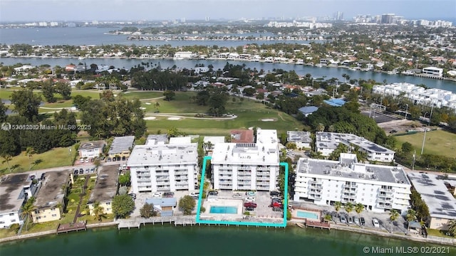 aerial view with a water view