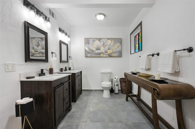 bathroom with vanity, toilet, and tile patterned floors