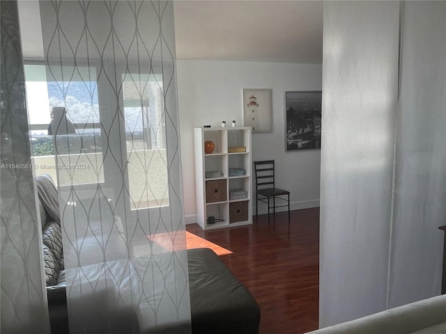 living room with dark wood-type flooring