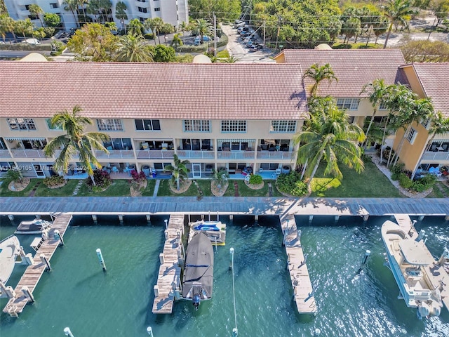 aerial view with a water view