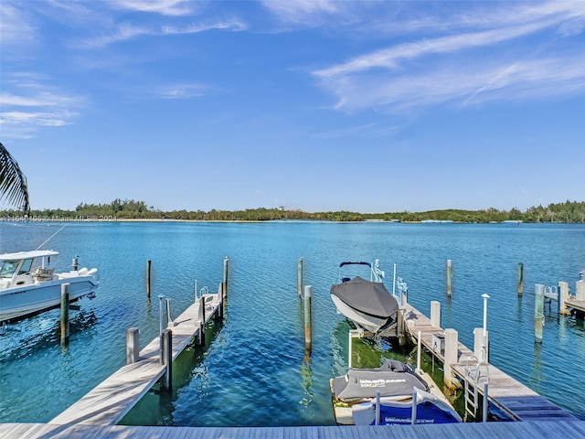 view of dock with a water view