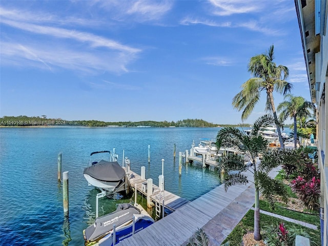 dock area featuring a water view