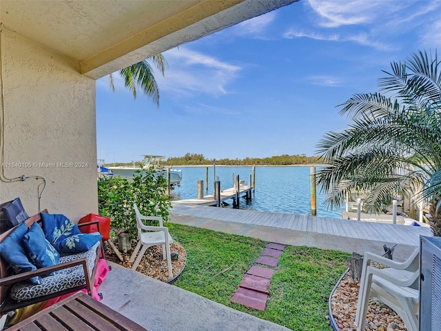 view of dock with a water view