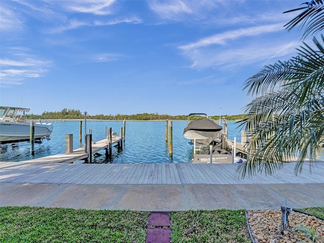 dock area with a water view