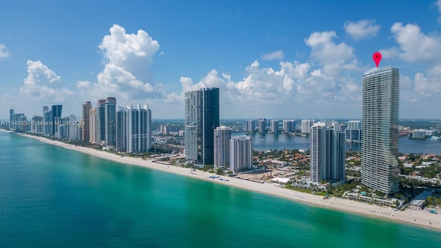 exterior space featuring a beach view