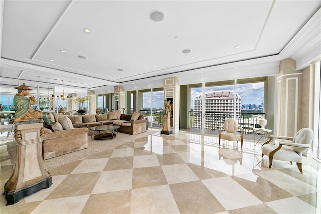 interior space with a tray ceiling