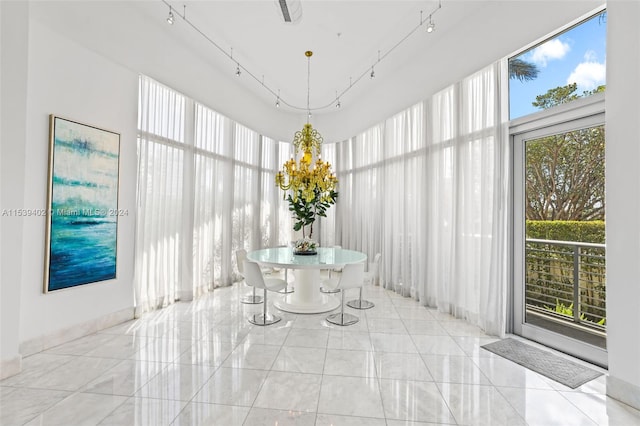 unfurnished sunroom with track lighting