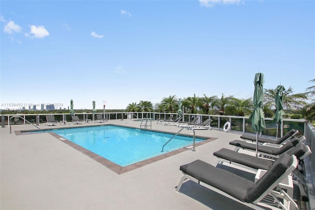 view of swimming pool with a patio area