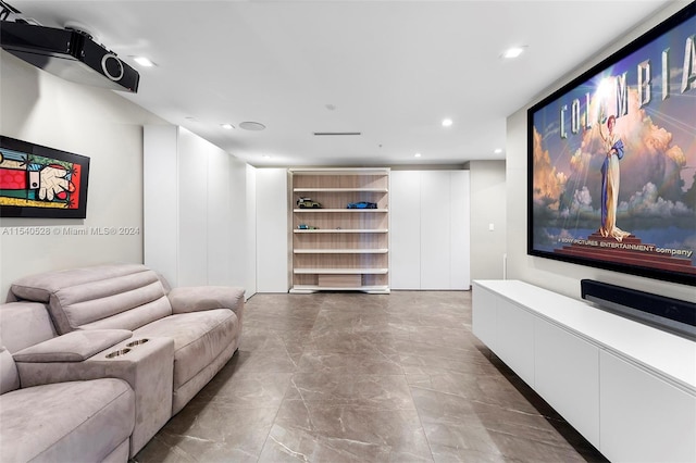 view of tiled home theater room