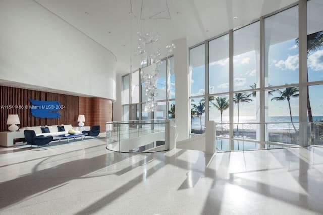 lobby with a water view