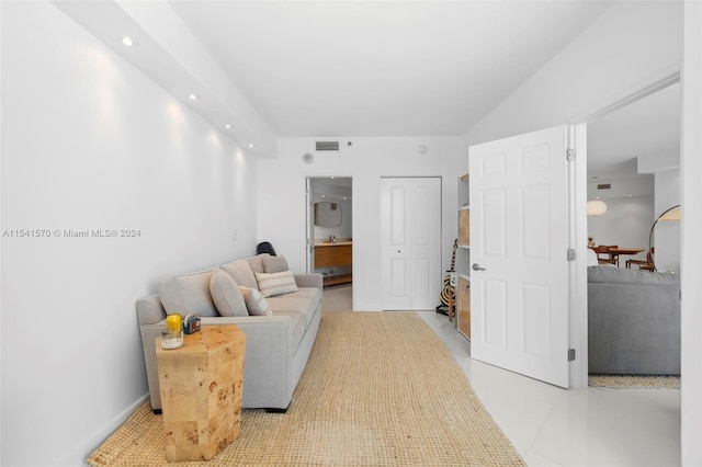 living room with light tile flooring