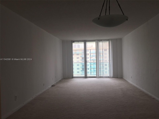 unfurnished room featuring floor to ceiling windows and carpet