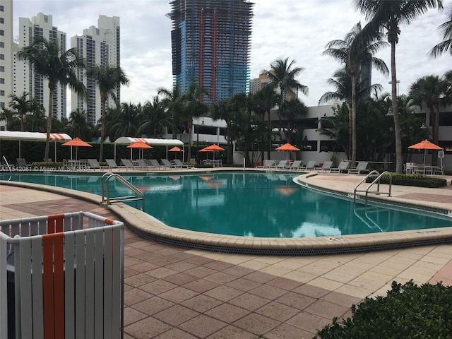 view of pool featuring a patio