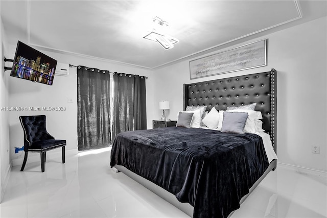 bedroom featuring light tile flooring