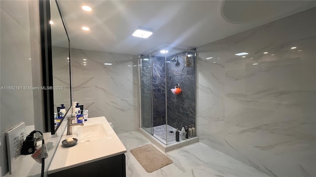 bathroom featuring vanity and walk in shower