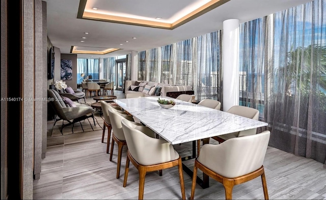 dining room featuring a raised ceiling