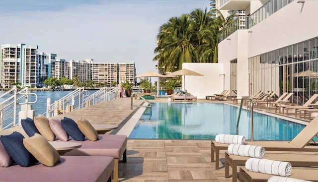 view of pool featuring a patio area