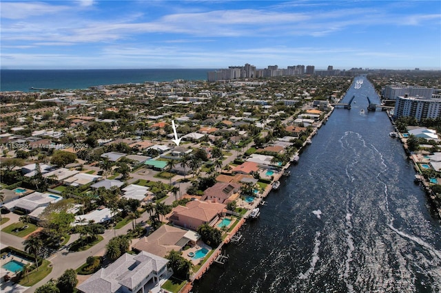 bird's eye view featuring a water view