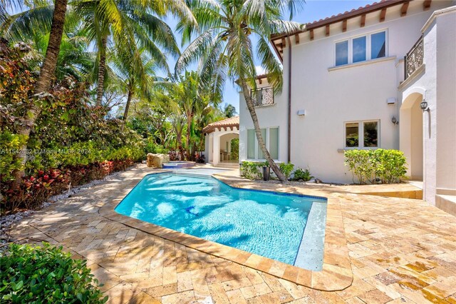 view of swimming pool with a patio area