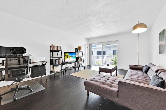 office featuring a textured ceiling and dark hardwood / wood-style floors