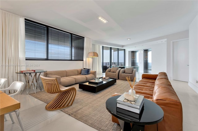 living room with light tile flooring