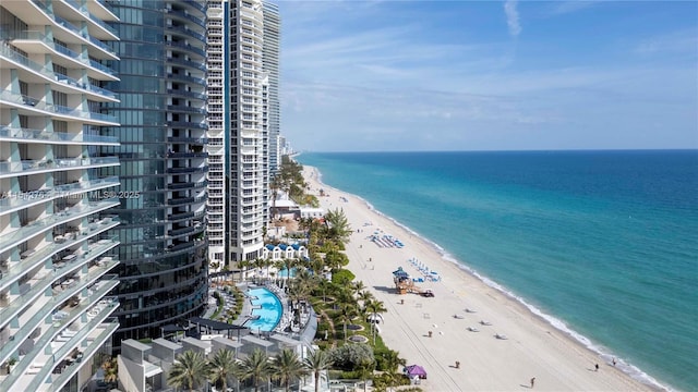 property view of water with a beach view