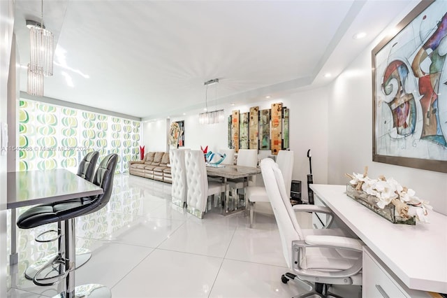 tiled dining area with floor to ceiling windows