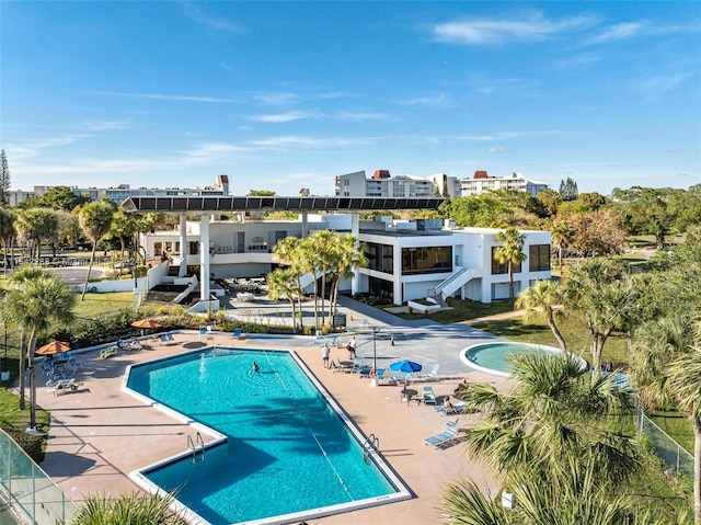 view of pool featuring a patio