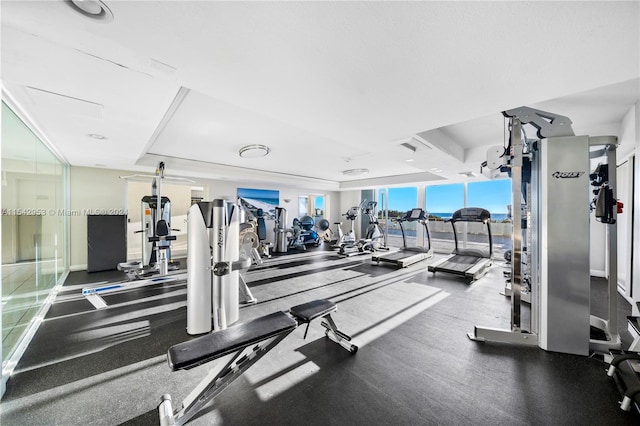 exercise room with a wall of windows