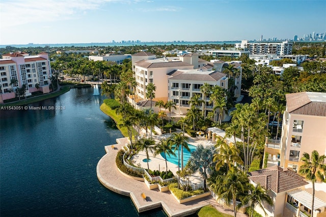 aerial view with a water view