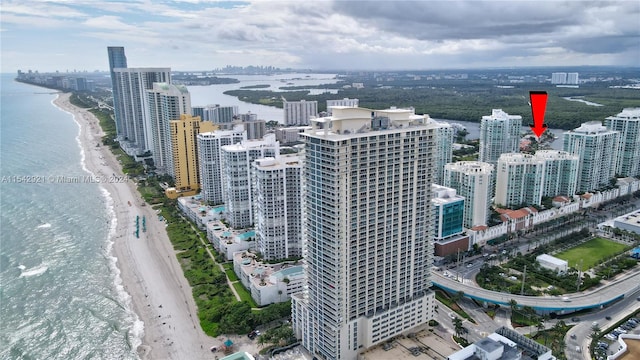 aerial view featuring a water view