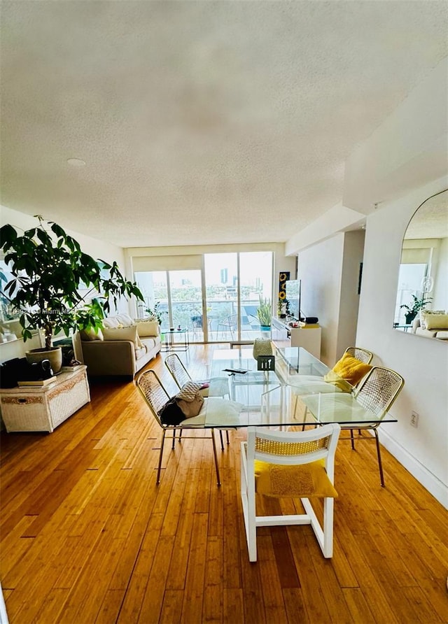 living room with a textured ceiling and light wood-type flooring