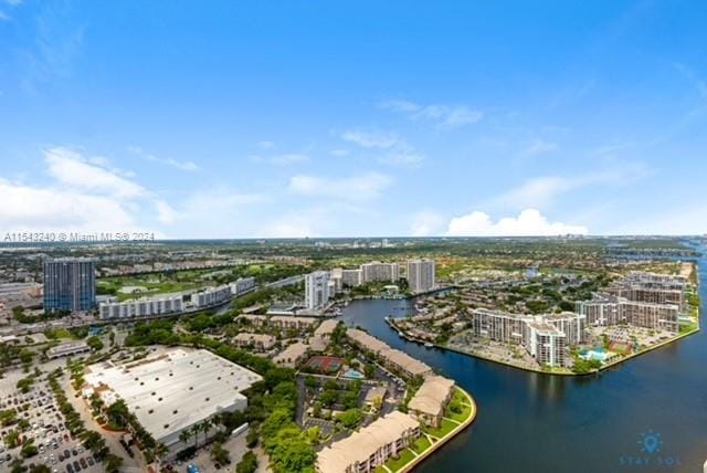 aerial view featuring a water view