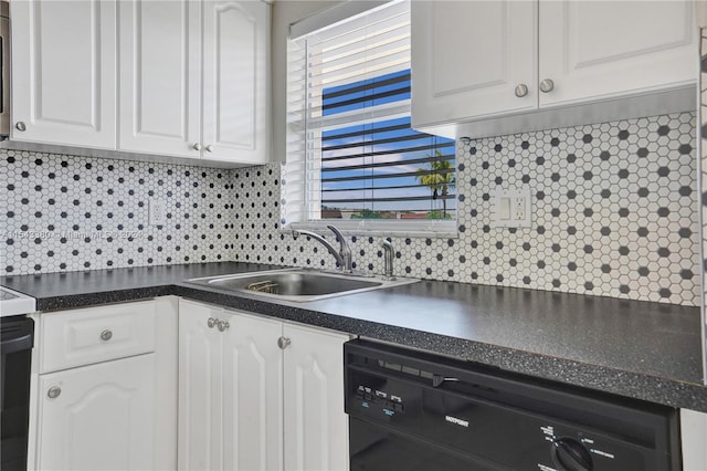 kitchen featuring white cabinets, black appliances, and sink